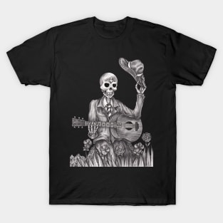 Sugar skull playing guitar day of the dead. T-Shirt